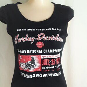 NWT Harley Davidson Women's Top National Championship Race Great Graphics Sz M